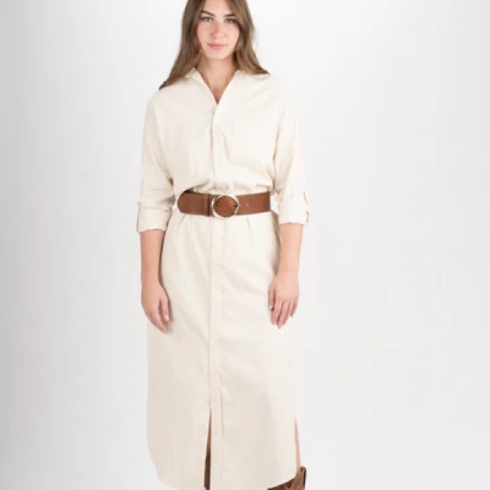 Emily Phillips Baby Cord Maxi Button Down Shirt Dress - Winter White - Sz Large